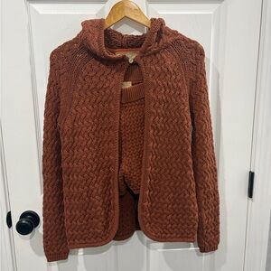 Free People Rust Cable Knit Hooded Cardigan